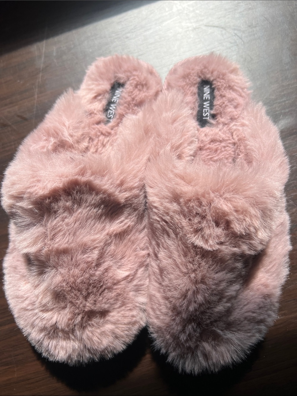 Nine West Brand New Plush Blush Pink Faux Fur Slide Slippers